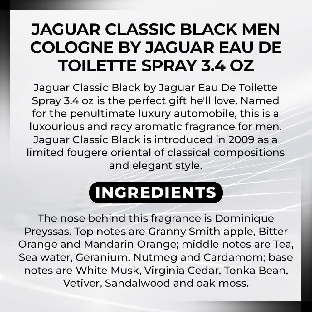 Diamond Jaguar Classic Men Cologne by Jaguar Eau De Toilette Spray, 3.4oz - Black