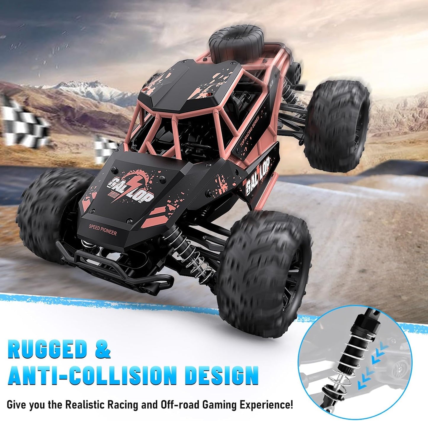 Remote Control Car RC Truck : 1/16 Scale Off Road RC Car 40km/h High Speed All Terrain 4x4 Drift RC Car with 2.4GHz Remote Control Two Rechargeable Batteries Gift for Kids and Adults