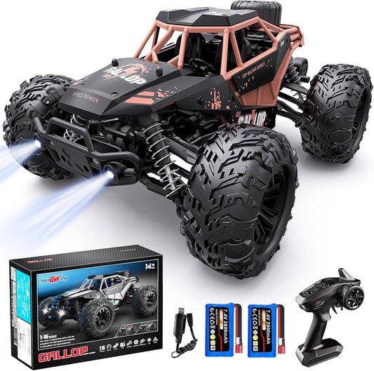 Remote Control Car RC Truck : 1/16 Scale Off Road RC Car 40km/h High Speed All Terrain 4x4 Drift RC Car with 2.4GHz Remote Control Two Rechargeable Batteries Gift for Kids and Adults