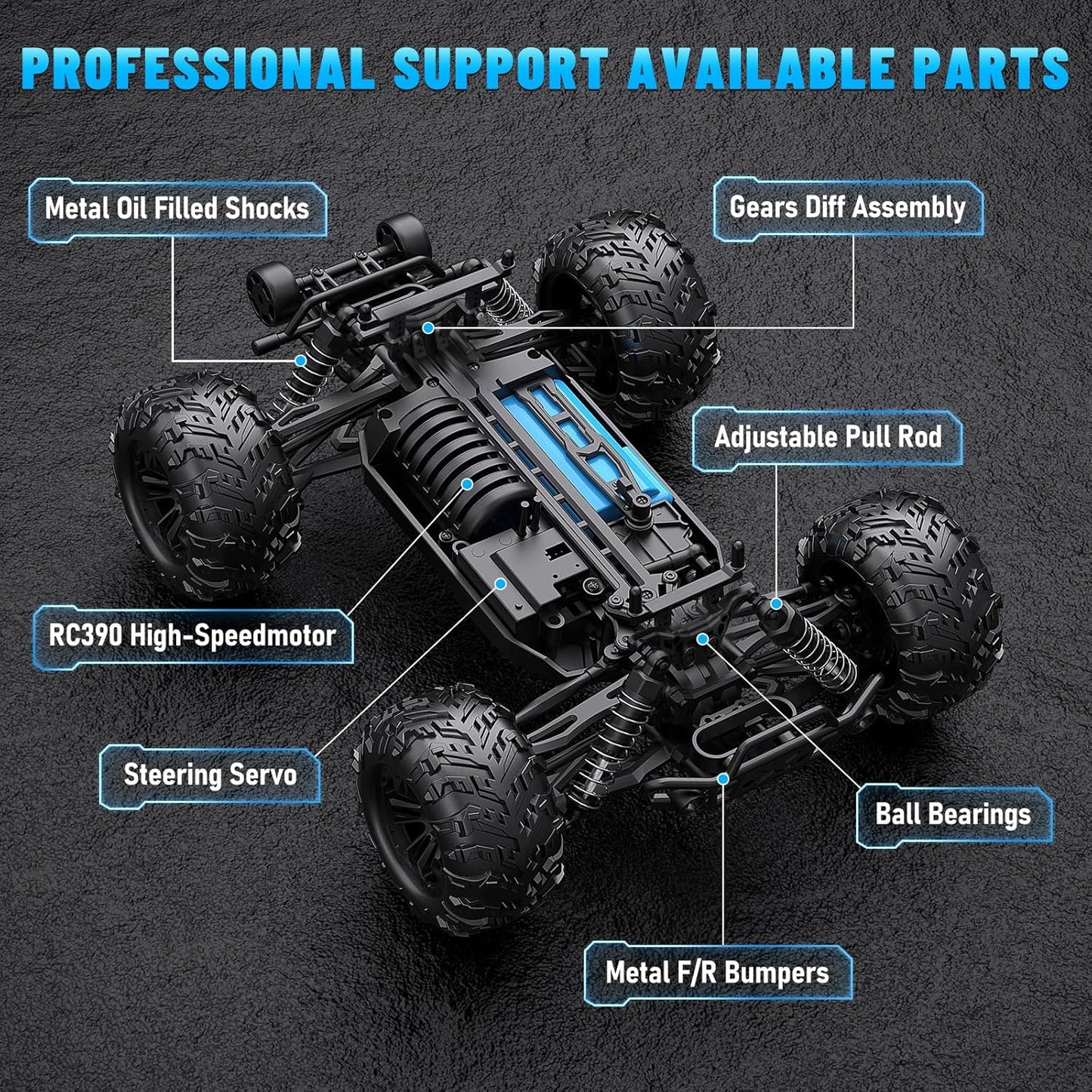 Remote Control Car RC Truck : 1/16 Scale Off Road RC Car 40km/h High Speed All Terrain 4x4 Drift RC Car with 2.4GHz Remote Control Two Rechargeable Batteries Gift for Kids and Adults