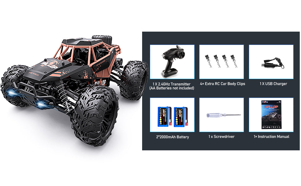 Remote Control Car RC Truck : 1/16 Scale Off Road RC Car 40km/h High Speed All Terrain 4x4 Drift RC Car with 2.4GHz Remote Control Two Rechargeable Batteries Gift for Kids and Adults