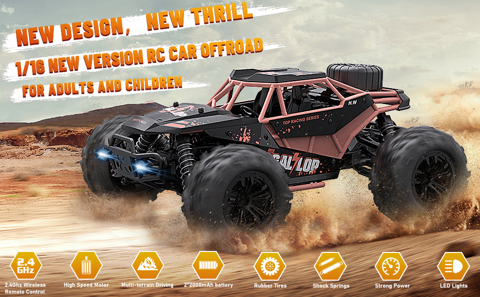 Remote Control Car RC Truck : 1/16 Scale Off Road RC Car 40km/h High Speed All Terrain 4x4 Drift RC Car with 2.4GHz Remote Control Two Rechargeable Batteries Gift for Kids and Adults